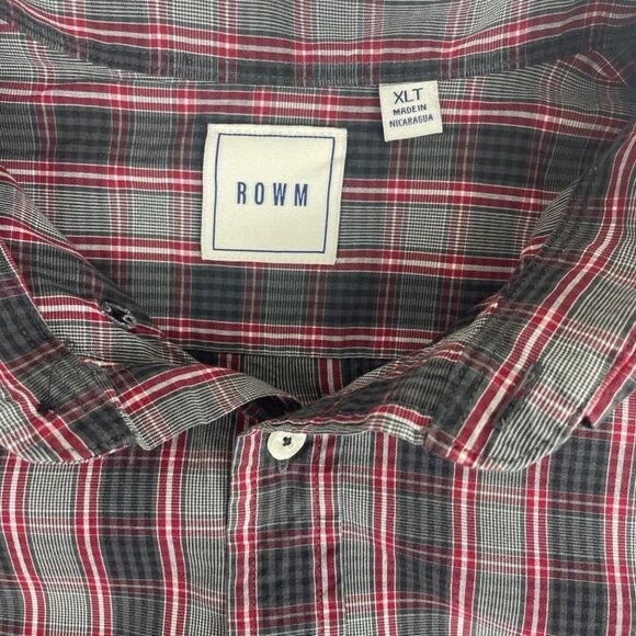 ROWM Red & Black Plaid LS Button Down Shirt LIghtweight Cotton Office Career XLT - Picture 3 of 8